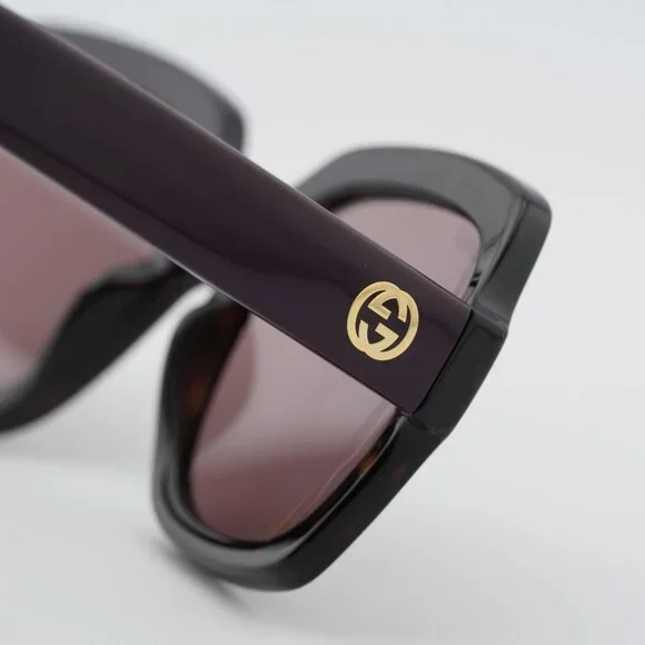 Gucci GG1337S 009 Sunglasses Havana Square Frame, Violet Lenses